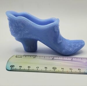 Mosser Glass Slipper Delphite Milk Glass Blue Antique Shoe